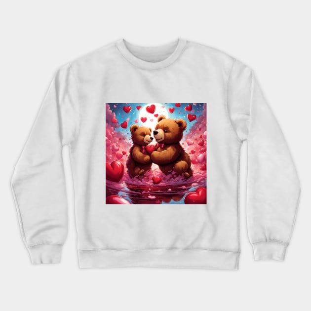 Teddy celebrating Valentines day, randome floating love hearts Crewneck Sweatshirt by Colin-Bentham